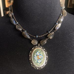 Micro Mosaic floral inlay pendant necklace!  LOVE!
